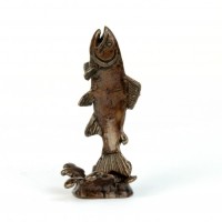 Miniature Bronze Leaping Salmon Sculpture
