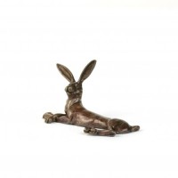 Miniature Bronze Lying Hare Sculpture