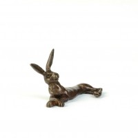 Miniature Bronze Lying Hare Sculpture