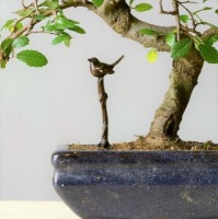 Miniature Bronze Robin on Tree Sculpture