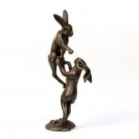Miniature Bronze Boxing Hares Sculpture