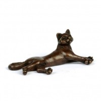 Miniature Bronze Lying Cat Sculpture