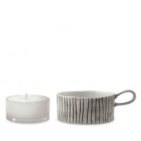 Porcelain Tea Light Holder with Scratched Lines