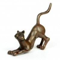 Miniature Bronze Stretching Cat Sculpture