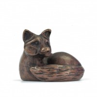 Miniature Bronze Lying Fox Sculpture