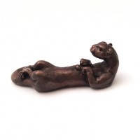 Miniature Bronze Otter on Back Sculpture