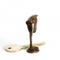 Miniature Bronze Owl in Flight Sculpture