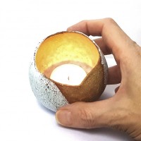 Small Stoneware Candle Holder with Overlapped Glaze