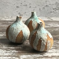Tiny Stoneware Bottles with Sea Surf Glaze - Set of Three